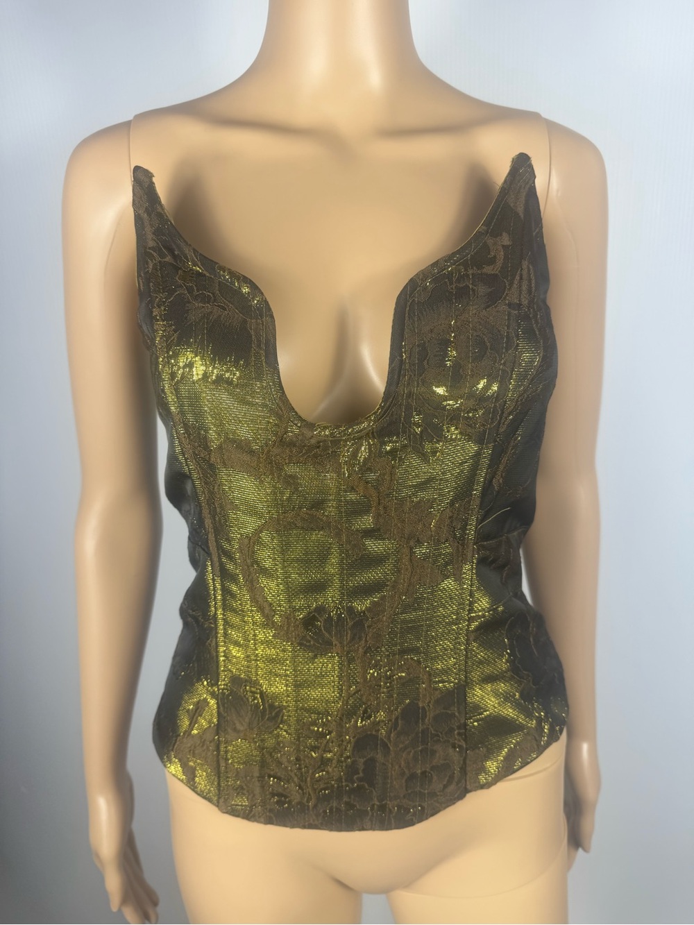 AKIRA Olive Metallic Brocade Corset Top | NWT | Sizes S, M & L - Picture 3 of 5